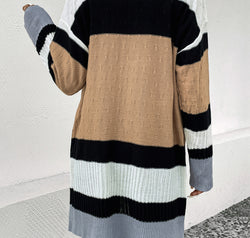 Color Block Open Front Drop Shoulder Cardigan