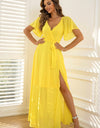 Tie Waist Flutter Sleeve Maxi Dress