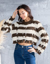 Striped Fringe Round Neck Sweater