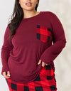 Zenana Full Size Plaid Round Neck Top and Pants Pajama Set