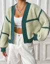 Contrast Open Front Long Sleeve Cardigan