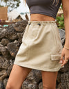 Drawstring Straight Hem Denim Mini Skirt with Pocket