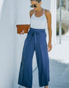 Paperbag Waist Tie Front Wide Leg Pants