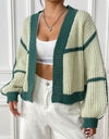 Contrast Open Front Long Sleeve Cardigan