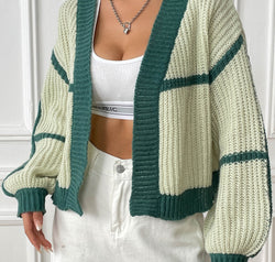 Contrast Open Front Long Sleeve Cardigan