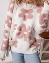 Flower Round Neck Long Sleeve Knit Top