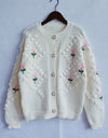 Floral Button Up Round Neck Long Sleeve Cardigan
