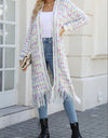 Multicolored Open Front Fringe Hem Cardigan