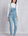 Distressed Washed Denim Overalls with Pockets