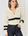 Striped Zip Up Dropped Shoulder Cardigan