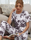 Shiny Tie-Dye Tee and Drawstring Waist Joggers Lounge Set