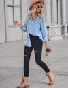 Collared Neck Dropped Shoulder Denim Top