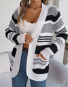 Striped Open Front Long Sleeve Cardigan