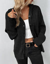 Button Up Drawstring Long Sleeve Hooded Cardigan