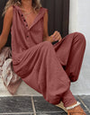 Full Size Half Button Sleeveless Jumpsuit