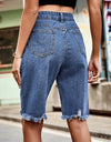 Raw Hem High Waist Denim Shorts with Pockets