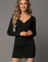 Long Sleeve Plunge Ribbed Bodycon Dress