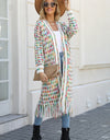 Multicolored Open Front Fringe Hem Cardigan