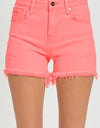 RISEN Tummy Control High Rise Fray Hem Denim Shorts