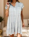 Button Up Cap Sleeve Denim Dress