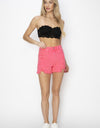 RISEN High Waist Frayed Hem Denim Shorts