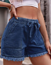 Drawstring Raw Hem Denim Shorts