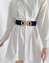 Geometric Buckle Elastic Wide Belt