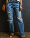 Distressed Raw Hem Jeans with Pockets