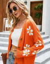 Floral Ribbed Trim Drop Shoulder Cardigan