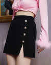 Decorative Button Slit Mini Skirt