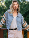 Distressed Striped Long Sleeve Denim Jacket