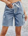 Drawstring Denim Shorts with Pockets