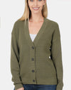 Zenana Button Up V-Neck Dropped Shoulder Cardigan