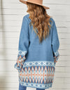 Geometric Open Front Long Sleeve Cardigan