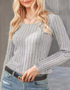 Ribbed Round Neck Long Sleeve Knit Top