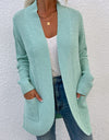 Open Front Rib-Knit Cardigan with Pockets