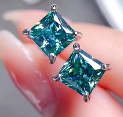 2 Carat Square Moissanite Four-Prong Earrings