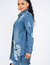 American Bazi Distressed Button Down Denim Shirt Jacket