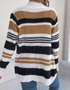 Striped Open Front Long Sleeve Cardigan