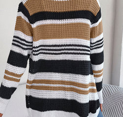 Striped Open Front Long Sleeve Cardigan