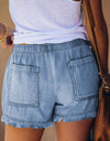 Pocketed Frayed Denim Shorts