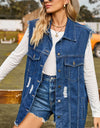 Sleeveless Button-Up Collared Denim Top with Pockets