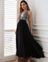 Contrast Sequin Sleeveless Maxi Dress