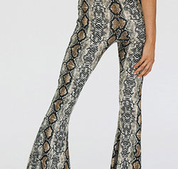 Snakeskin Print Flare Pants