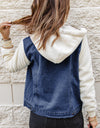 Two-Tone Spliced Denim Sherpa Hooded Jacket