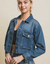 Love Tree Raw Hem Button Up Cropped Denim Jacket