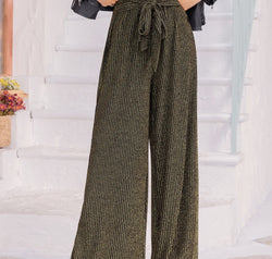 Ribbed Tied Wide Leg Pants