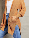 Woven Right Openwork Rib-Knit Slit Cardigan