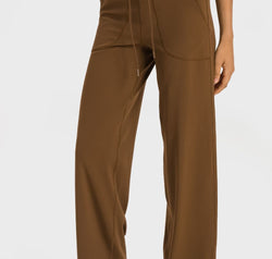 Drawstring Waist Wide Leg Sports Pants with Pockets