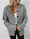 Button Up Drawstring Long Sleeve Hooded Cardigan